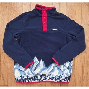 Lands End Boys Heritage Fleece Snap Neck Pullover Size 10-12 Mountain Scenic